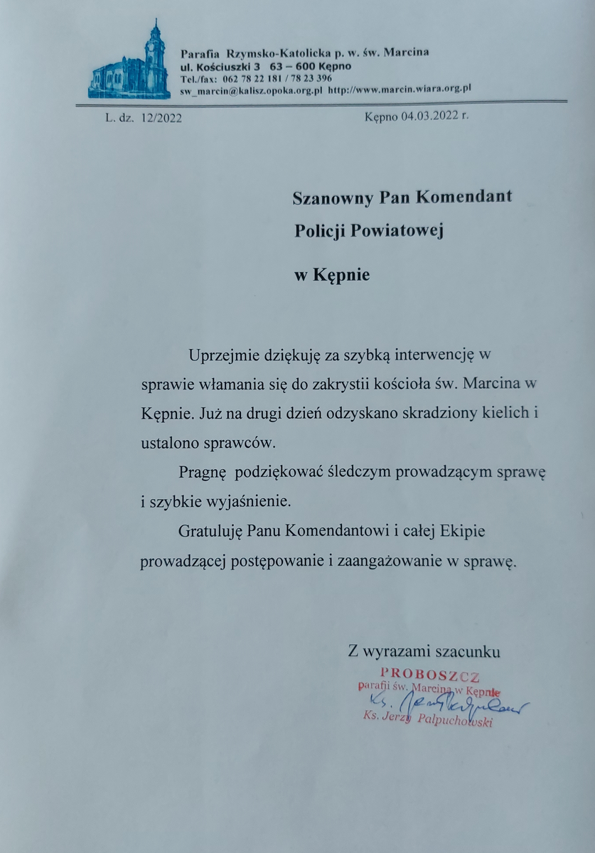 Podziękowania Dla Kępińskich Policjantów Aktualności Kpp Kępno 1030